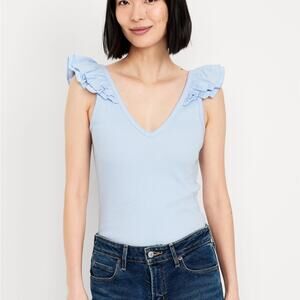 Old Navy Float your Boat Ruffle-Trim Mixed Material Top